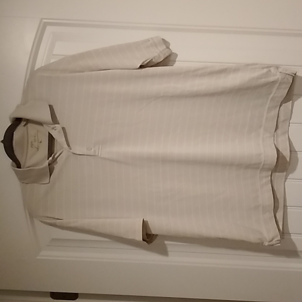 Tan with white stripe polo golf shirt